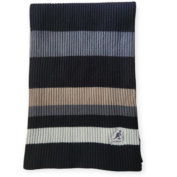 Kangol Black Striped Ribbed Long Warm Winter Scarf Mens - Picture 1 of 4